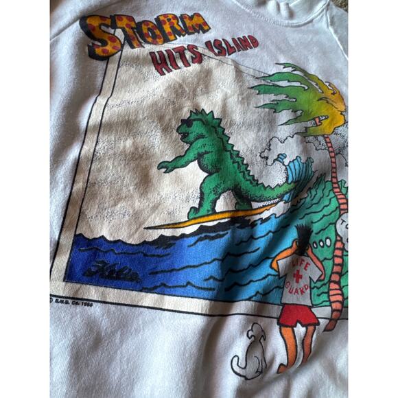 Vintage ‘85 Hobie Godzilla USA Made White Youth M Surf Crewneck Sweatshirt - Picture 4 of 10